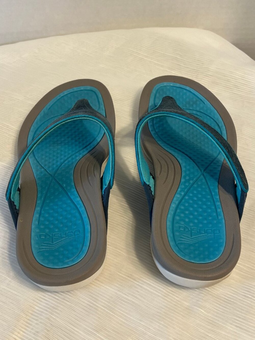 Dansko Katy Blue & Gray Leather Slip On Flip Flop Sandals - Picture 3 of 15